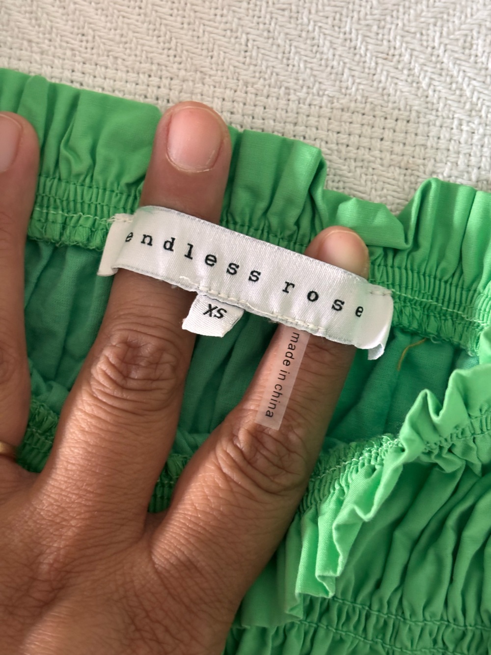 🟣Endless Rose Bright Green Smocked Ruffle Crop Top - Picture 6 of 11